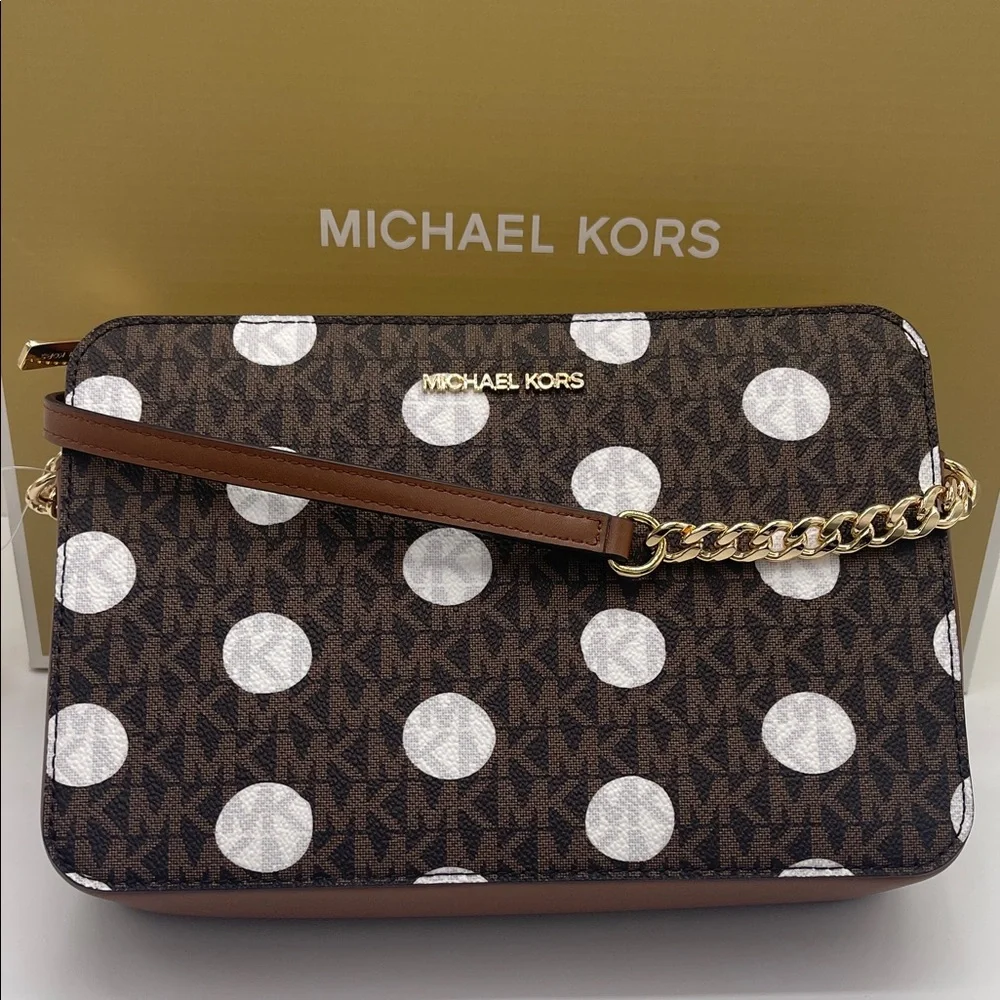 MICHAEL KORS Jet Set Large East West Zip Printed Logo Crossbody Bag Luggage  NWT